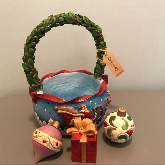 Jim Shore Blue Christmas Basket with Ornaments - Picture 2 of 10